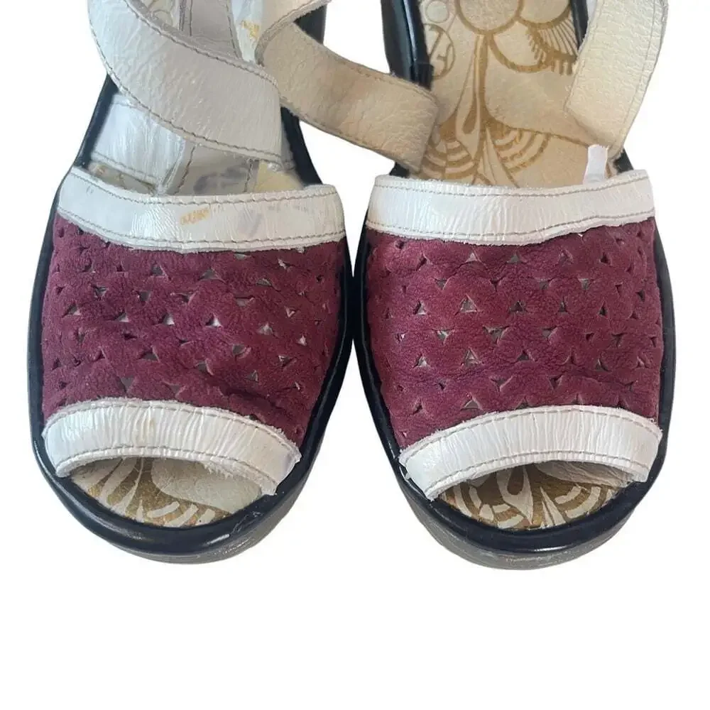 Fly London Womens Ynes Wedge Sandals Perforated Leather Comfort EU 37